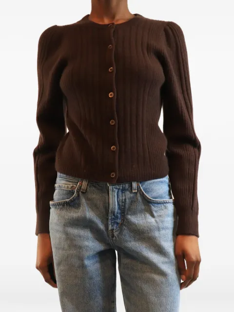 PAIGE ribbed-knit puff-sleeve cardigan Brown BROWNCASHMERECARDIGAN