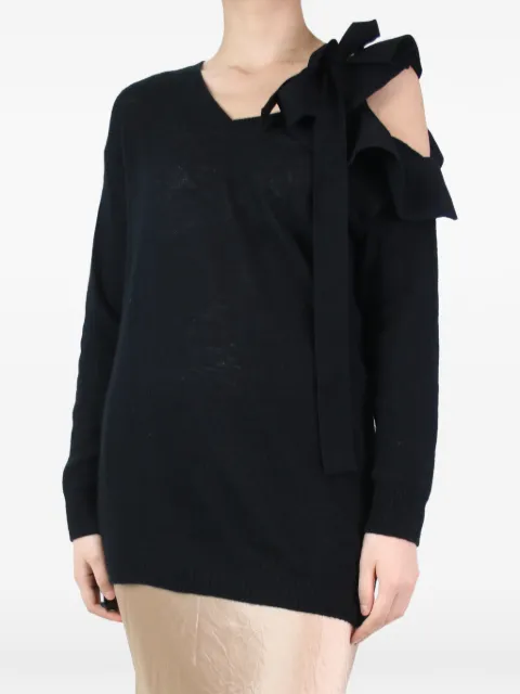 Valentino Garavani Pre-Owned ruffled V-neck open-shoulder sweater Black BLACKVNECKRUFFLEDJUMPER