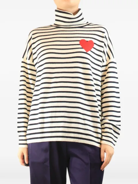 Chinti & Parker heart-patch striped roll-neck sweater Neutrals CREAMANDBLACKSTRIPEDROLLNECKJUMPER