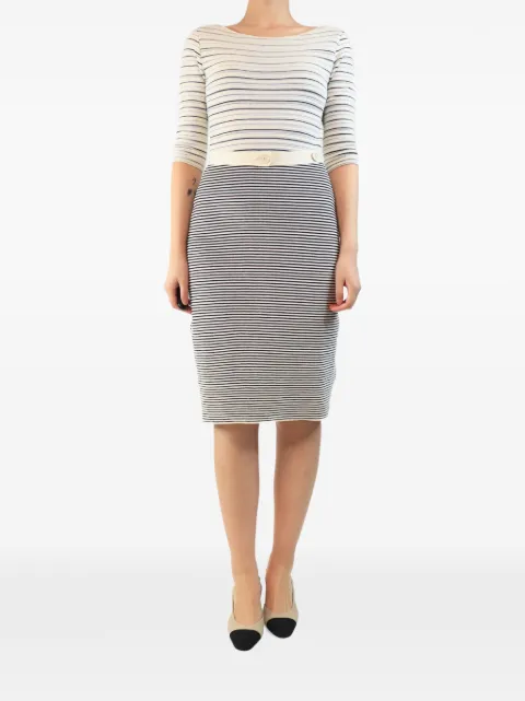 Christian Dior Pre-Owned striped knitted mid-length dress White WHITEANDBLACKSTRIPEDKNITMIDIDRESS