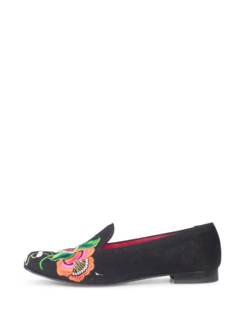 Penelope Chilvers floral-embroidered loafers Black BLACKCANVASEMBROIDEREDSHOES