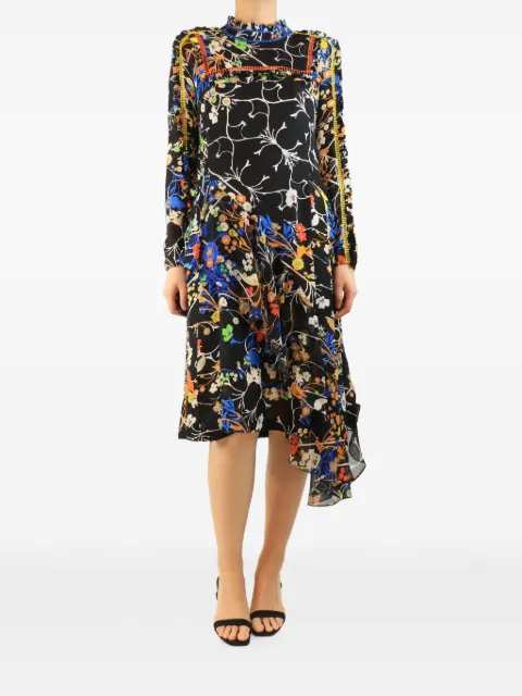 Preen By Thornton Bregazzi x Thornton Bregazzi floral-print asymmetric midi dress Black BLACKPRINTEDMIDIDRESS