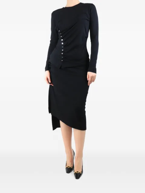 Paco Rabanne Pre-Owned ruched-design buttoned-front midi dress Black BLACKRUCHEDJERSEYDRESS