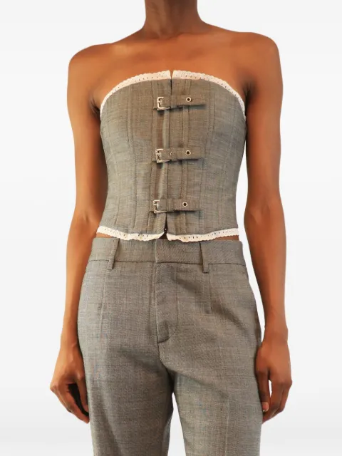 Alessandra Rich buckled lace-trim top Grey GREYBUKLEDWOOLBUSTIER
