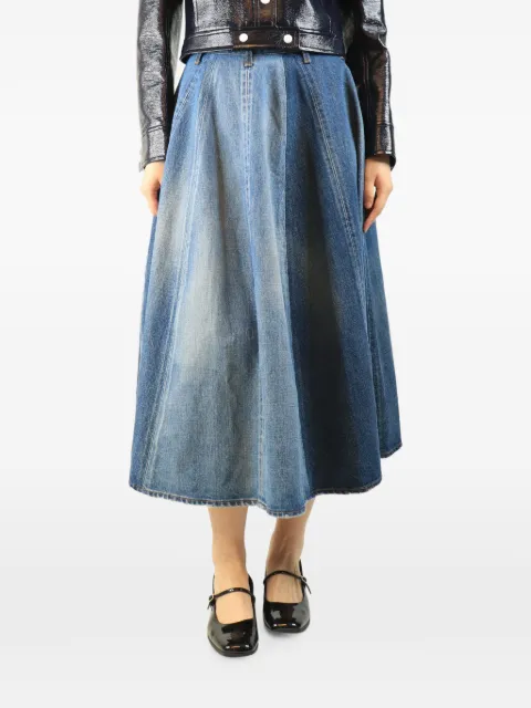 Celine Pre-Owned two-tone flared skirt Blue BLUETWOTONEDENIMMIDISKIRT