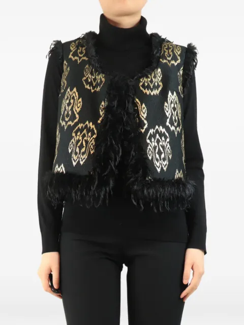 Giambattista Valli Vintage embroidered feather-trim gilet Black BLACKEMBROIDEREDFEATHERGILET