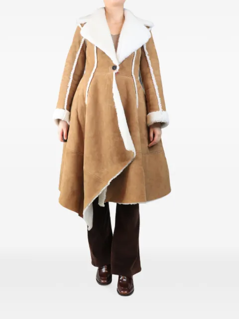 Alexander McQueen Pre-Owned asymmetric shearling-trim coat Neutrals BROWNSUEDESHERPACOAT
