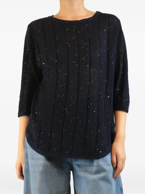 Brunello Cucinelli Vintage sequin-embellished ribbed-knit sweater Blue NAVYSEQUINEMBELLISHEDSWEATER