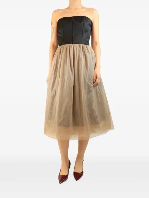 Brunello Cucinelli Vintage tulle-overlay strapless midi dress Neutrals BLACKANDNEUTRALSTRAPLESSTULLEMIDIDRESS