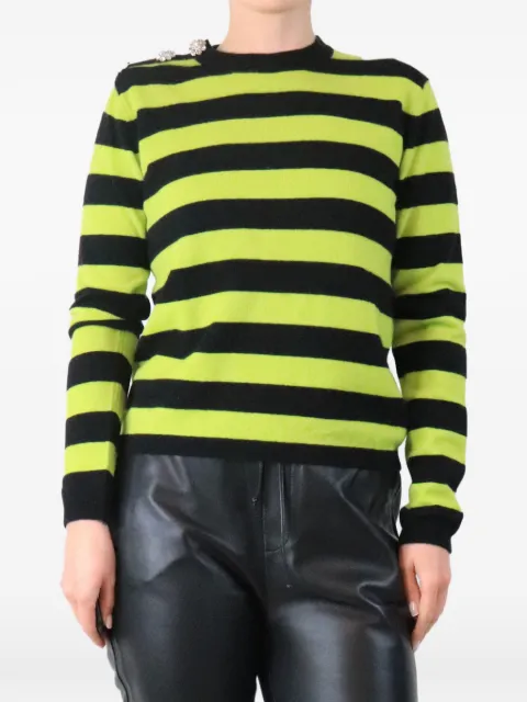 GANNI striped crystal-button sweater Green BLACKANDLIMESTRIPEDCASHMERESWEATER