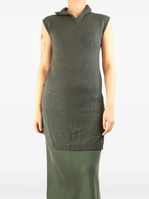 Brunello Cucinelli Vintage sequin-embellished sleeveless top Green DARKGREENSLEEVELESSSEQUINTURTLENECKKNITTOP