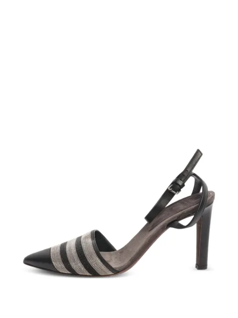 Brunello Cucinelli Vintage beaded ankle-strap pumps Black BLACKLEATHERANDSPARKLYBEADEDPUMPS