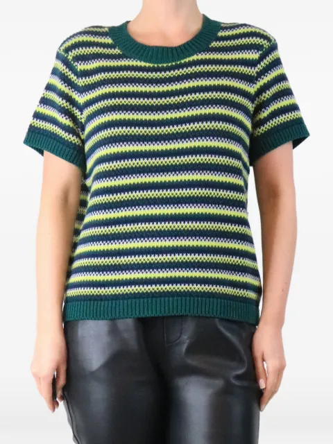 YMC Mitchell crochet striped short-sleeve sweater Green GREENMITCHELLCROCHETSTRIPEDSWEATER