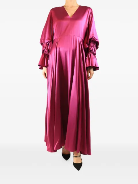 Roksanda V-neck ruffled midi dress Pink PINKSILKMIDIDRESS