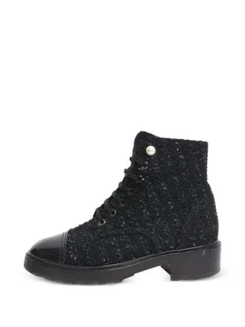 CHANEL Pre-Owned CC faux-pearl ankle boots Black BLACKTWEEDBOOTS