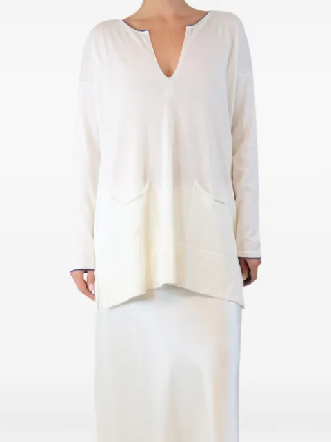 BAMFORD pocket-details long-sleeve V-neck cotton top White WHITECOTTONPOCKETFRONTSWEATER