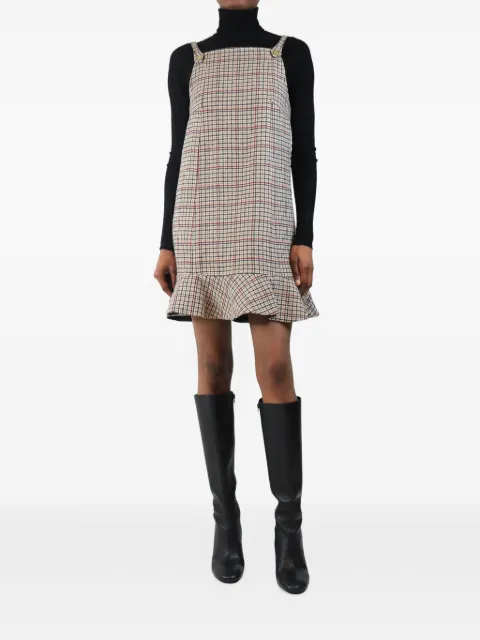 GANNI checked ruffled mini dress Brown BROWNCHECKWOOLBLENDMINIDRESS
