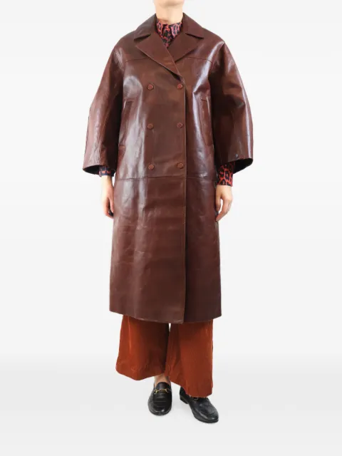 GANNI oversized double-breasted leather coat Brown BROWNOVERSIZEDLEATHERCOAT