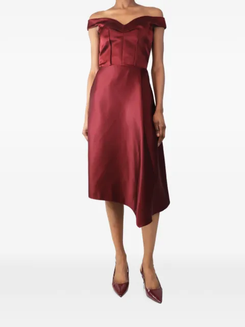 Alexander McQueen Pre-Owned off-shoulder asymmetric midi dress Red BURGUNDYSATINMIDDRESS
