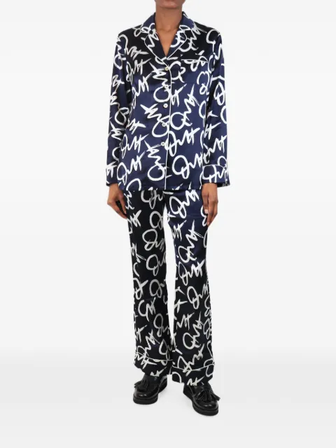 Olivia von Halle printed silk pajamas Blue NAVYANDWHITESILKPYJAMASET