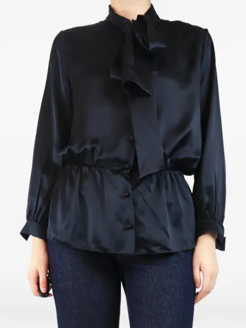 Balenciaga Pre-Owned tie-neck elasticated-waist blouse Blue BLACKSILKBLOUSE