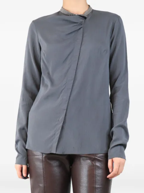 Brunello Cucinelli Vintage beaded-collar long-sleeve blouse Grey GREYSILKBLOUSE