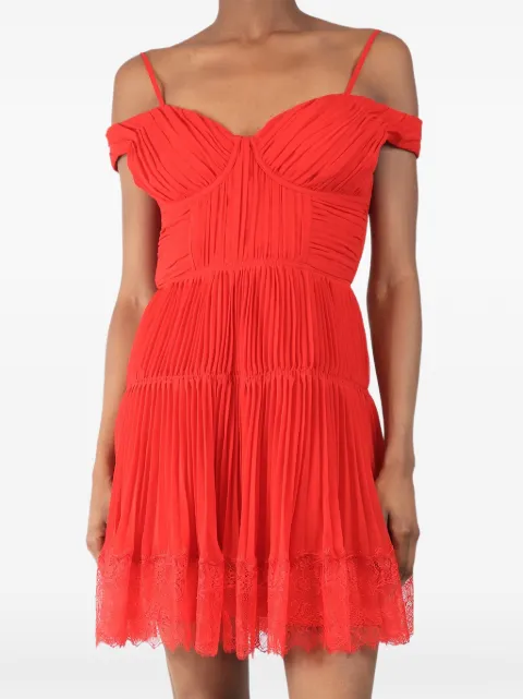 Self-Portrait pleated lace-trim mini dress Red REDPLEATEDLACEMINIDRESS