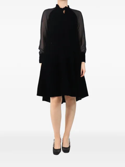 ME+EM sheer-sleeve velvet asymmetric dress Black BLACKSHEERSLEEVEVELVETDRESS