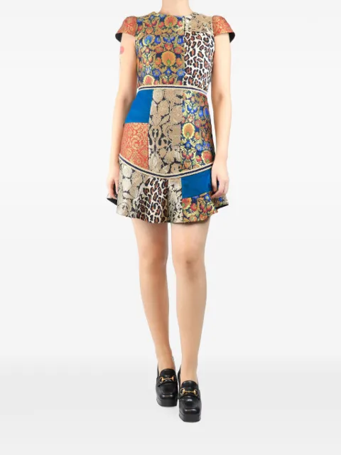 alice + olivia jacquard-patchwork mini dress Blue MULTICOLOURJACQUARDPATCHWORKMINIDRESS