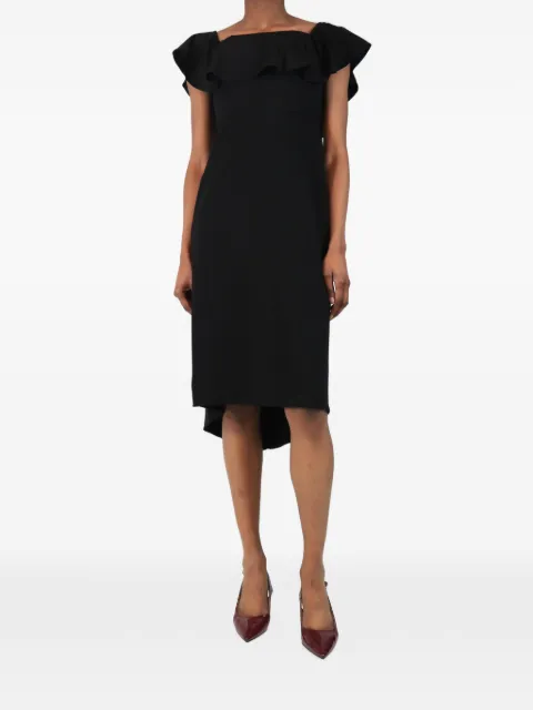 Halston frilled midi dress Black BLACKFRILLEDSHOULDERMIDIDRESS