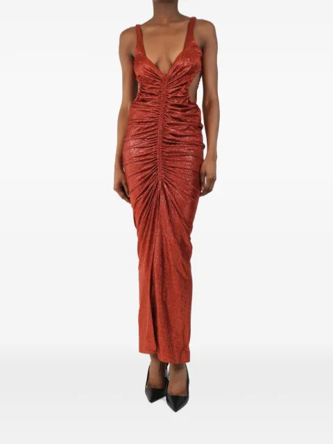 Galvan London ruched cutout dress Red BURNTORANGESPARKLYRUCHEDDRESS