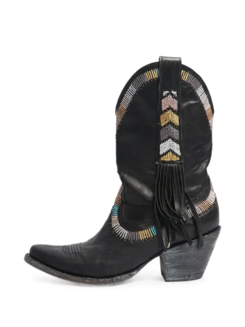 Jessie Western fringed cowboy boots Black BLACKLEATHERCOWBOYBOOTS