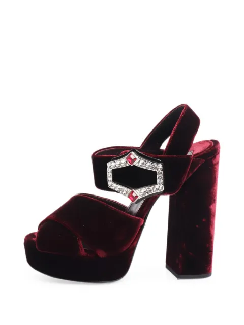 Prada Pre-Owned buckle heeled sandals Red MAROONVELVETHEELSWITHDIAMANTEBUCKLE