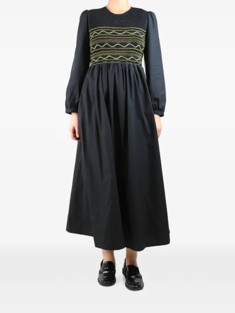 Loretta Caponi shirred-bodice midi dress Black BLACKCOTTONSHIRREDMIDIDRESS