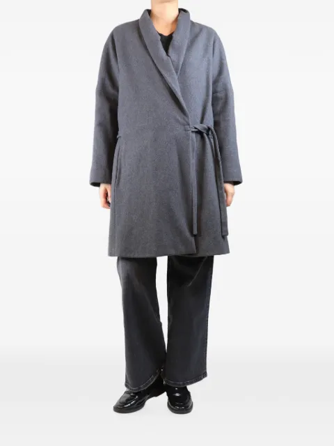 Dries Van Noten Pre-Owned belted shawl-collar coat Grey GREYWOOLCOATWITHBELT