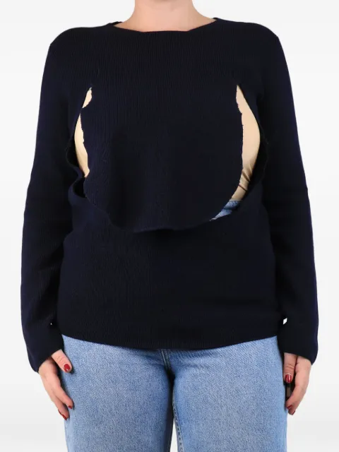 Comme Des Garçons Pre-Owned ribbed flap sweater Blue NAVYBLUERIBBEDFLAPJUMPER
