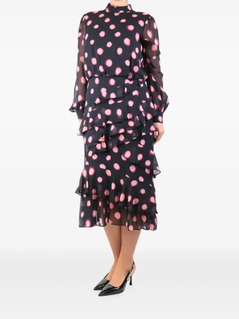 Saloni ruffled-design polka-dot midi dress Black BLACKTIEDYEPOLKADOTRUFFLEDMIDIDRESS