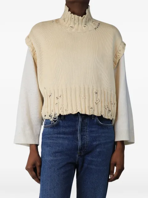 Marni Pre-Owned distressed knitted vest Neutrals CREAMDISTRESSEDJUMPERVEST