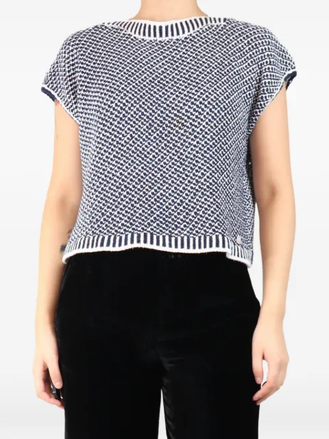 Carolina Herrera Vintage sleeveless knit blouse Blue DARKBLUEANDWHITESLEEVELESSKNITTOP