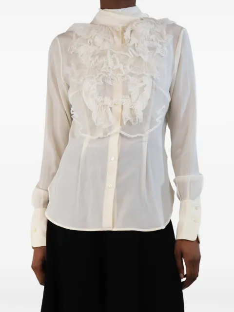 Ermanno Scervino Vintage lace-trim ruffled blouse White CREAMSILKBLOUSEWITHLACEDETAIL