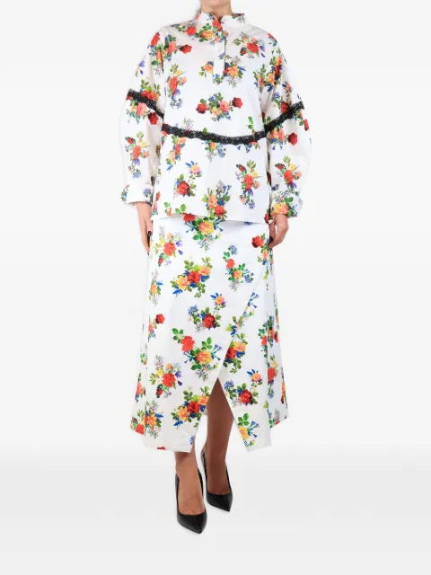 Kika Vargas floral-print lace-trim shirt and skirt set suit White WHITEFLORALSHIRTANDSKIRTSET