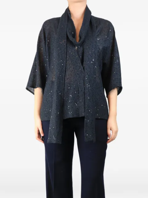 Brunello Cucinelli Vintage sequined snap-button blouse Blue CHARCOALSEQUINEDSNAPBUTTONBLOUSE