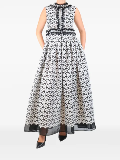 Huishan Zhang floral-appliqué lace-trim maxi dress White BLACKSLEEVELESSFLORALAPPLIQUEMAXIDRESS