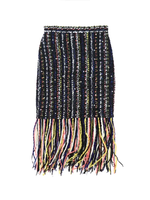 MSGM pearl-embellished fringe skirt Black BLACKTWEEDFRINGEMIDISKIRT