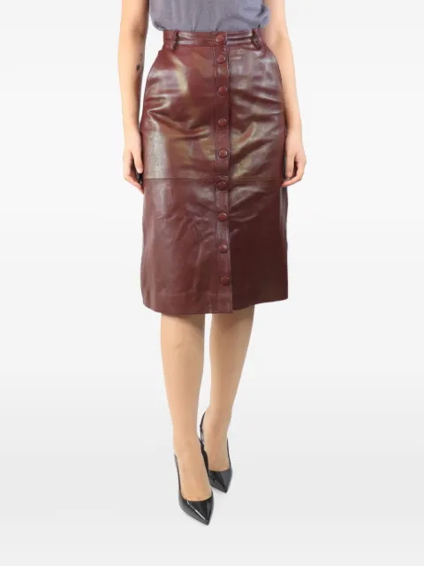 REMAIN button-front midi skirt Red BURGUNDYLEATHERBUTTONFRONTMIDISKIRT