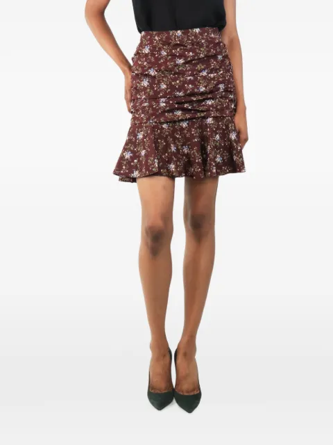 Veronica Beard ruched floral-print mini skirt Brown PLUMRUCHEDFLORALMINISKIRT