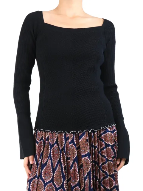 3.1 Phillip Lim ribbed beaded-trim top Black BLACKRIBBEDTOP