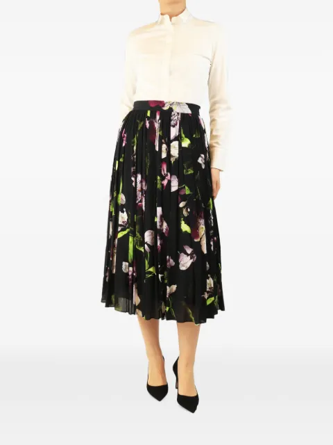 ERDEM floral-print pleated midi skirt Black BLACKFLORALPLEATEDMIDISKIRT