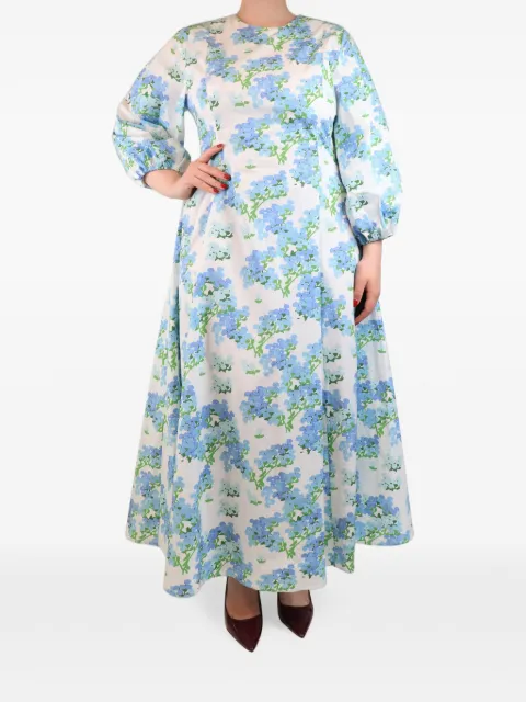 Bernadette floral-print puff-sleeve maxi dress White WHITEANDBLUEFLORALPRINTEDMAXIDRESS