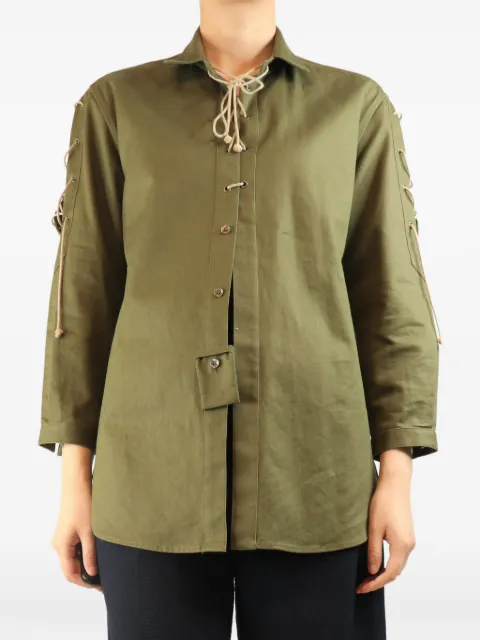 Saint Laurent Pre-Owned lace-up cotton shirt Green OLIVELACEUPSHIRT